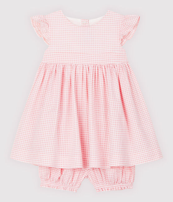 Robe et bloomer bébé fille. rose MINOIS/blanc MARSHMALLOW
