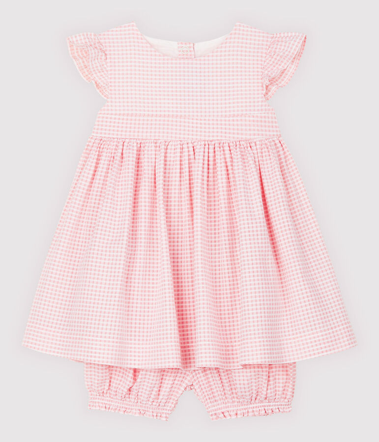 Robe et bloomer b&eacute;b&eacute; fille. rose MINOIS/blanc MARSHMALLOW