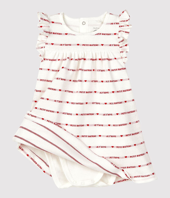 Robe body jacquard en coton bio bébé blanc MARSHMALLOW/rouge TERKUIT