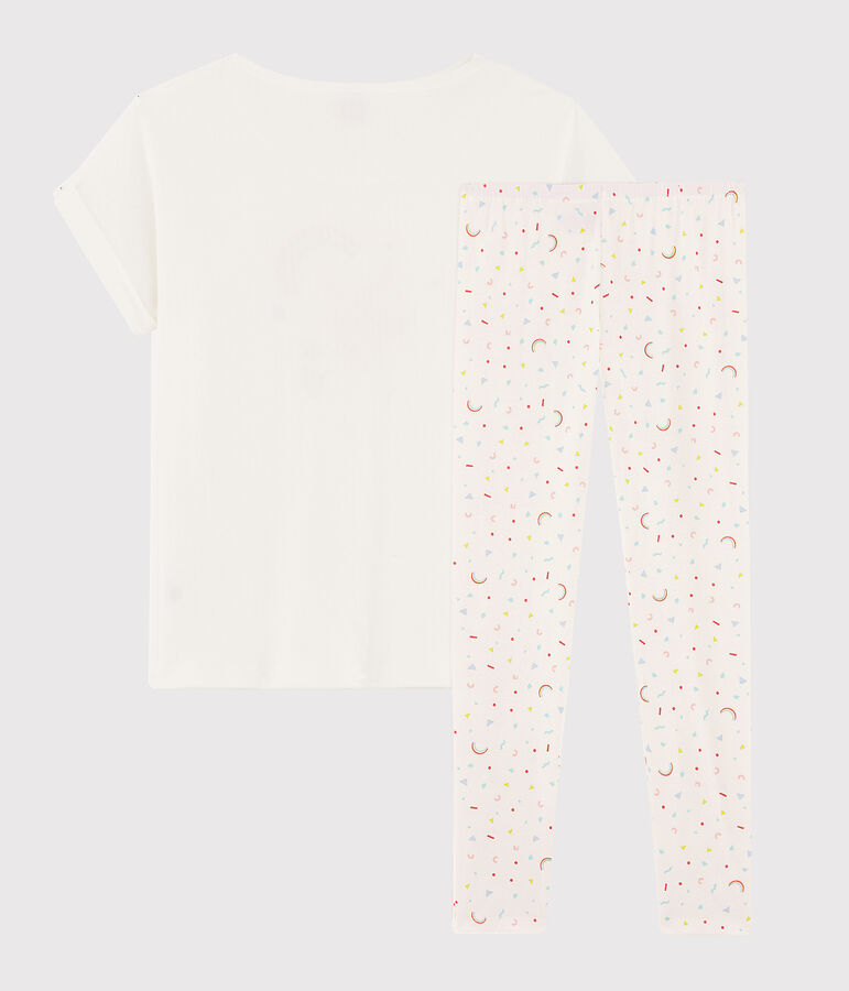 Pyjama fille / femme flamand rose en c&ocirc;te blanc/multicouleur