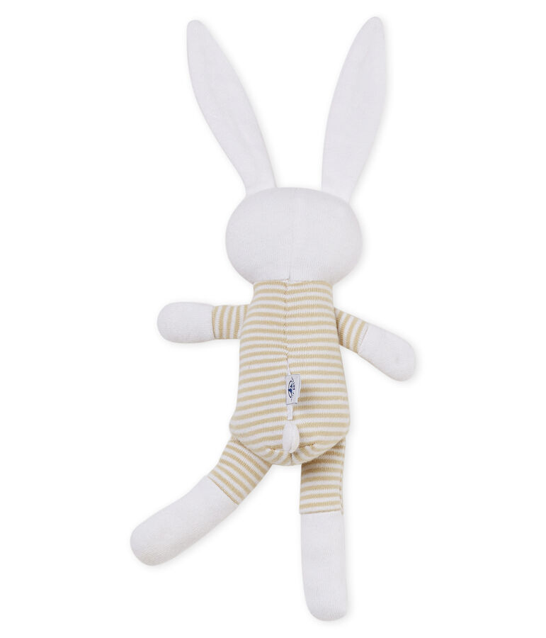 Doudou lapin b&eacute;b&eacute; en jersey beige PERLIN/blanc MARSHMALLOW