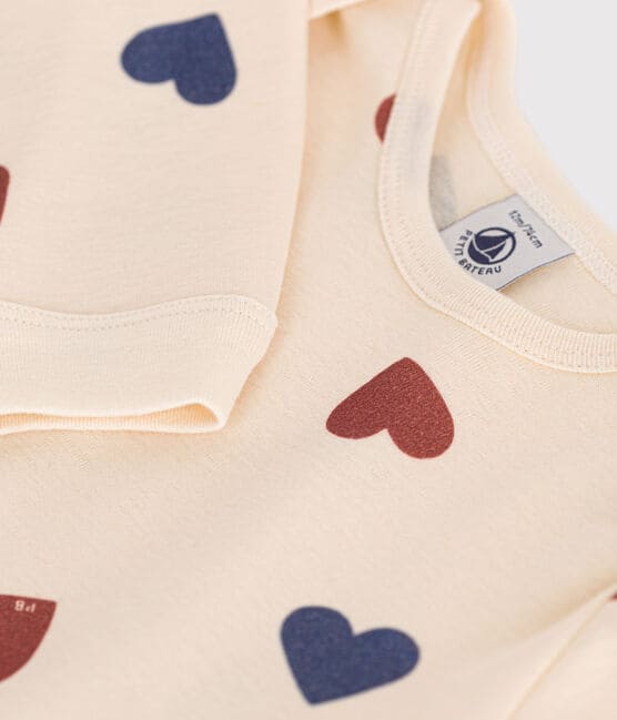 Pyjama cœurs sans pieds en coton bébé blanc AVALANCHE/ MULTICO