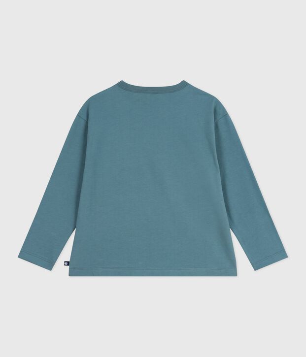 Tee-shirt enfant manches longues en coton imprim&eacute; bleu