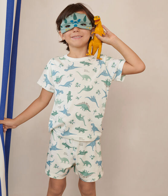 Pyjama short déguisement enfant en coton imprimé dinosaures blanc MARSHMALLOW/blanc MULTICO