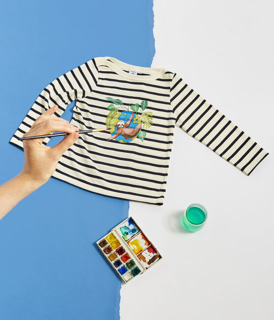 Marinière enfant mixte beige COQUILLE/bleu SMOKING