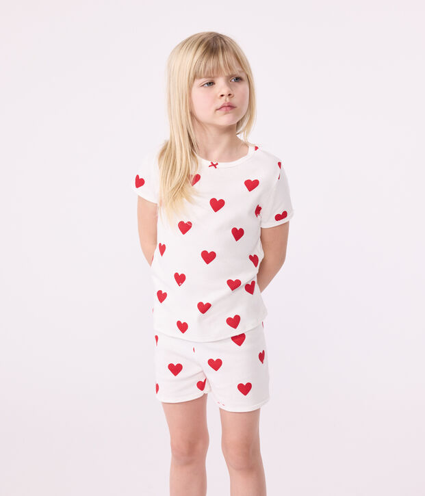 Pyjacourt c&oelig;ur petite fille en coton blanc/rouge