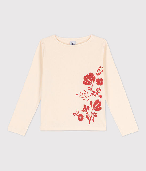 Tee-shirt manches longues en coton enfant fille / gar&ccedil;on &eacute;cru/orange