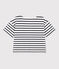 Tee-shirt rayé manches courtes en coton enfant fille blanc MARSHMALLOW/bleu SMOKING