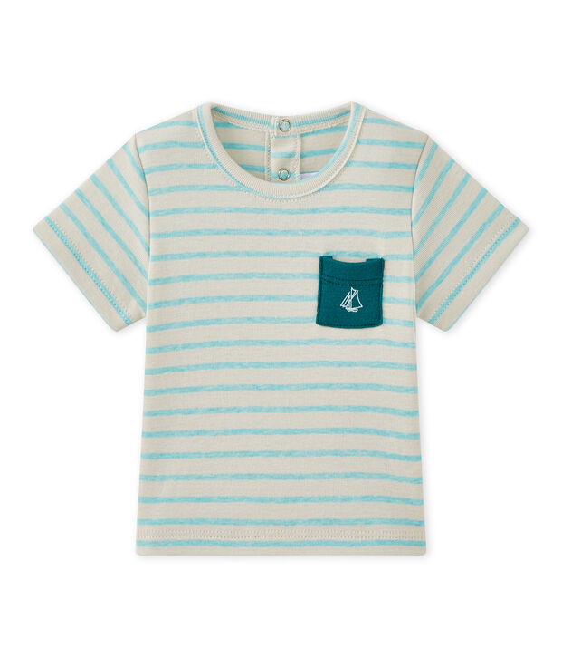 T-shirt b&eacute;b&eacute; gar&ccedil;on manches courtes ray&eacute; beige/vert