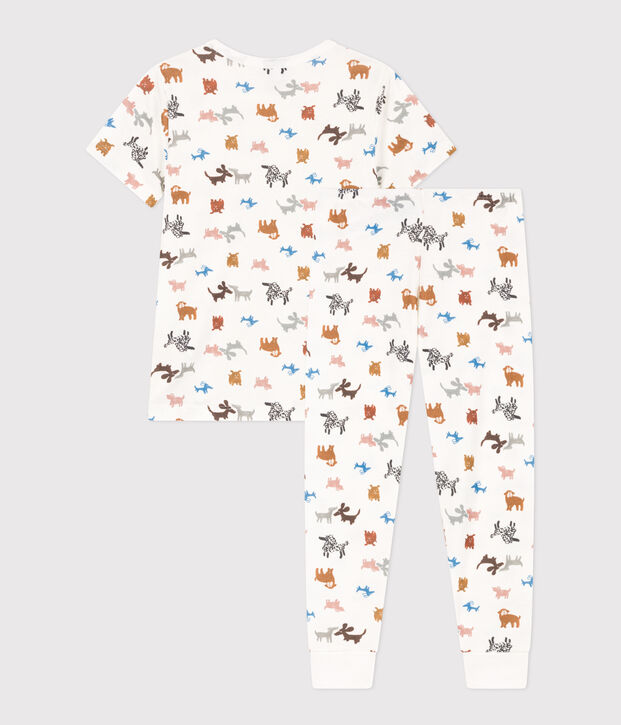 Pyjama manches courtes en coton enfant blanc/multicouleur