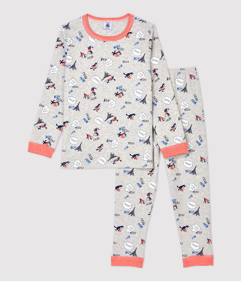 Pyjama imprim&eacute; Paris petit gar&ccedil;on en coton biologique gris BELUGA/blanc MULTICO