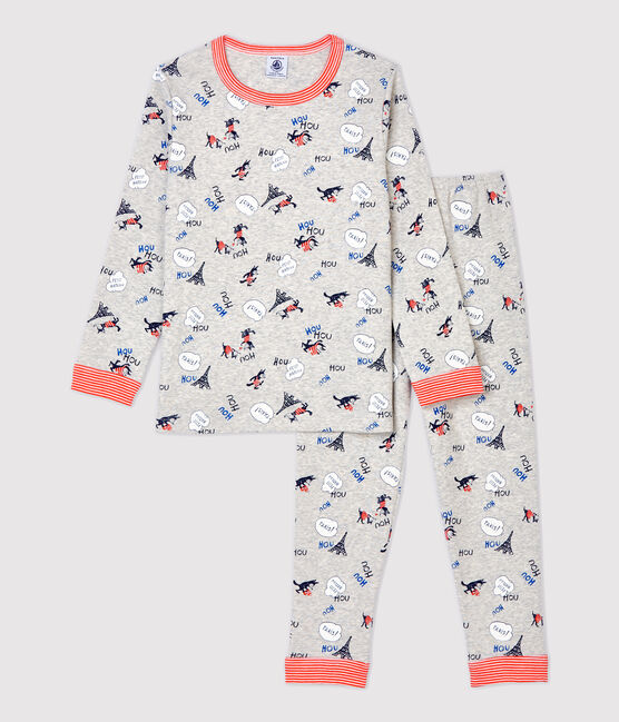 Pyjama imprimé Paris petit garçon en coton biologique gris BELUGA/blanc MULTICO