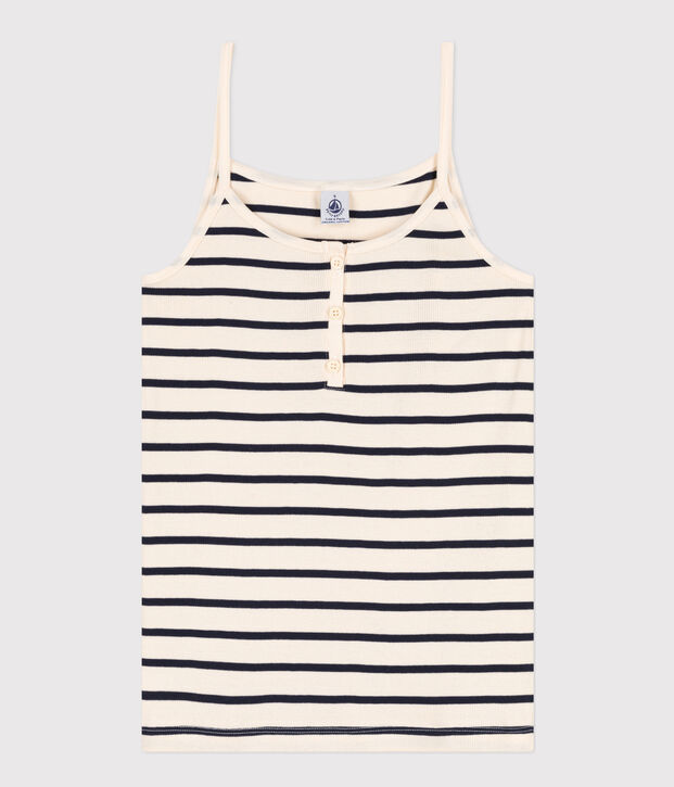 Chemise &agrave; bretelles en coton Femme &eacute;cru/bleu