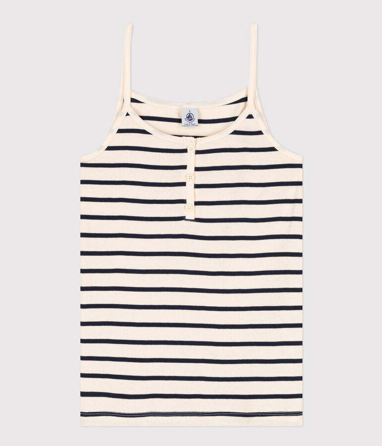 Chemise &agrave; bretelles en coton Femme &eacute;cru/bleu