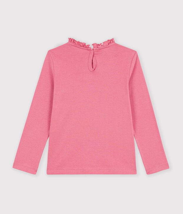Tee-shirt &agrave; col enfant manches longues uni rose