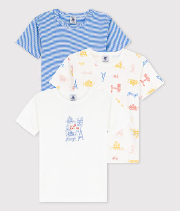 Lot de 3 t-shirts manches courtes Paris petit gar&ccedil;on en coton multicouleur