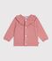 Cardigan b&eacute;b&eacute; en tricot laine et coton uni &agrave; col rose