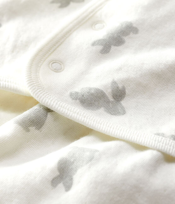 Ensemble 2 Pieces Blanc A Lapins Bebe En Tubique En Coton Biologique Marshmallow Gris Petit Bateau