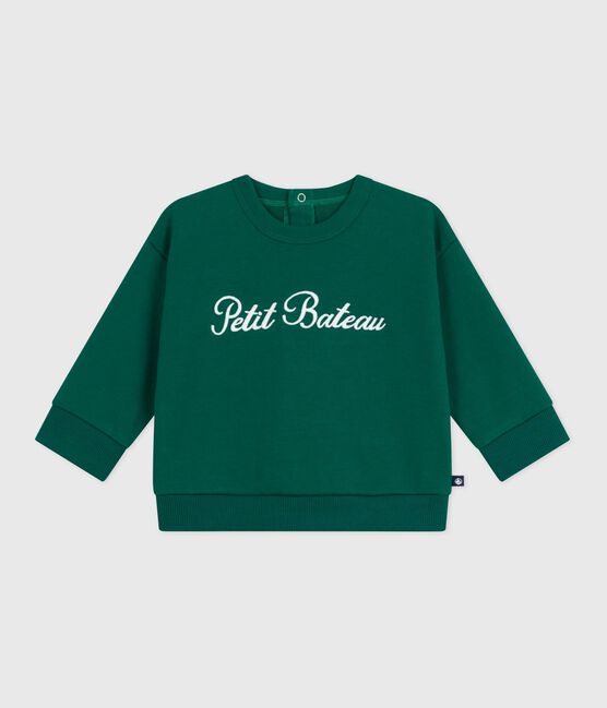 Sweatshirt bébé en coton brodé Petit Bateau vert EVERGREEN