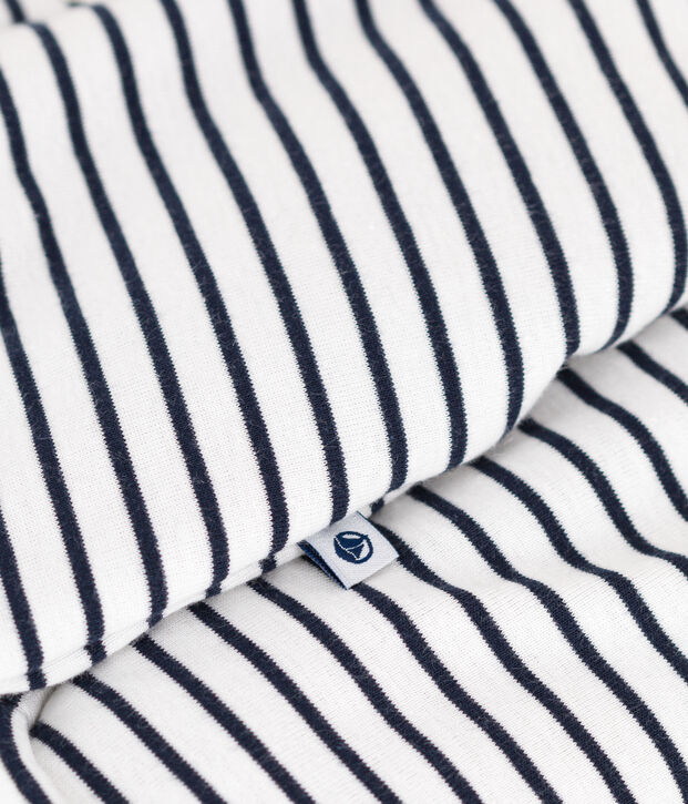 Combinaison longue ouatin&eacute;e &agrave; capuche en coton b&eacute;b&eacute; blanc/bleu