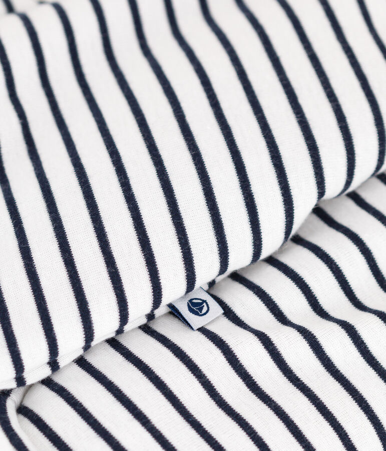 Combinaison longue ouatin&eacute;e &agrave; capuche en coton b&eacute;b&eacute; blanc MARSHMALLOW/bleu SMOKING