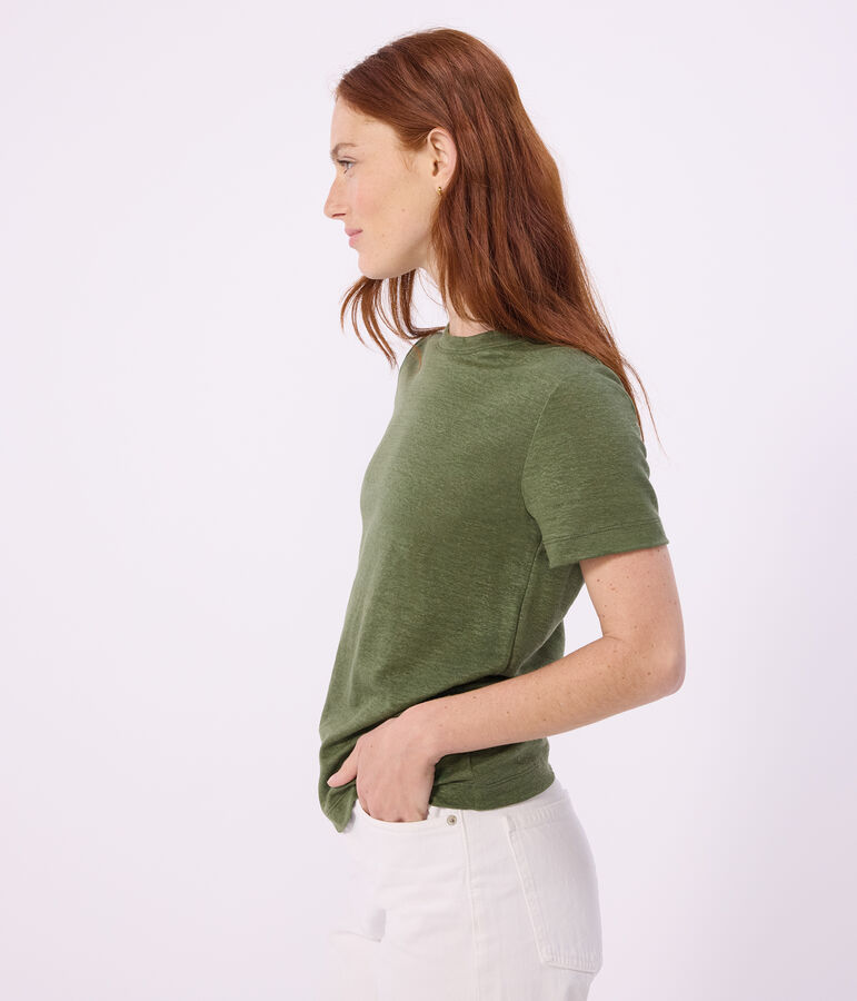 Tee-shirt femme en coton manches courtes uni vert