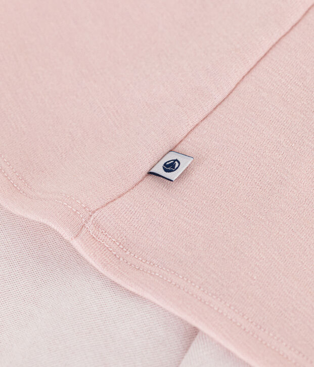 Tee-shirt manches longues en laine et coton femme rose