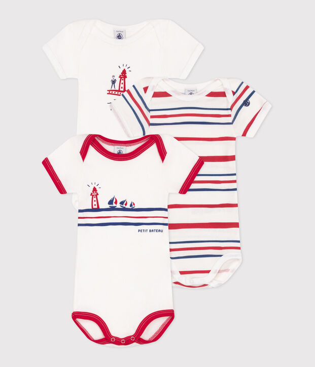 Lot de 3 bodies manches courtes en coton b&eacute;b&eacute; multicouleur