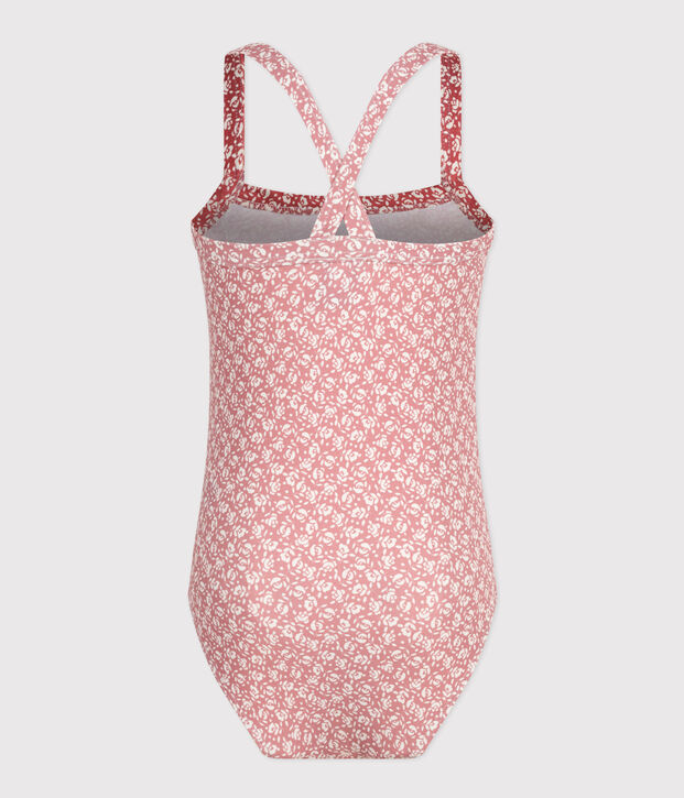 Maillot de bain 1 pi&egrave;ce imprim&eacute; enfant fille rose/blanc