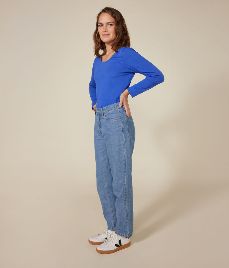 Tee-shirt Le Droit manches longues col danseuse en jersey flamm&eacute; femme bleu