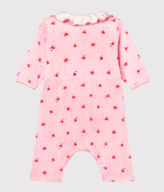 Bodyjama sans pieds bébé fille en côte 1x1 imprimée rose VIENNE/blanc MULTICO