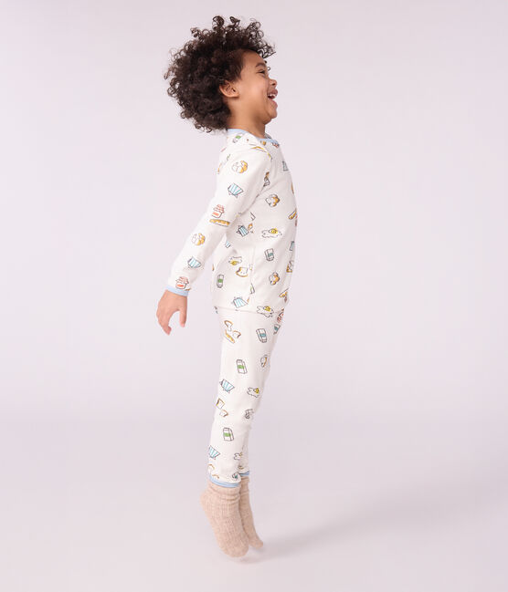 Pyjama enfant en tubique imprimé petit déjeuner blanc MARSHMALLOW/blanc MULTICO