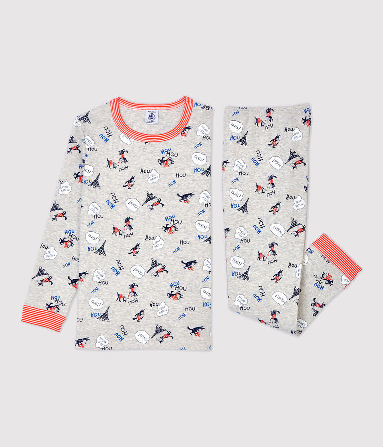 Pyjama imprim&eacute; Paris petit gar&ccedil;on en coton biologique gris BELUGA/blanc MULTICO
