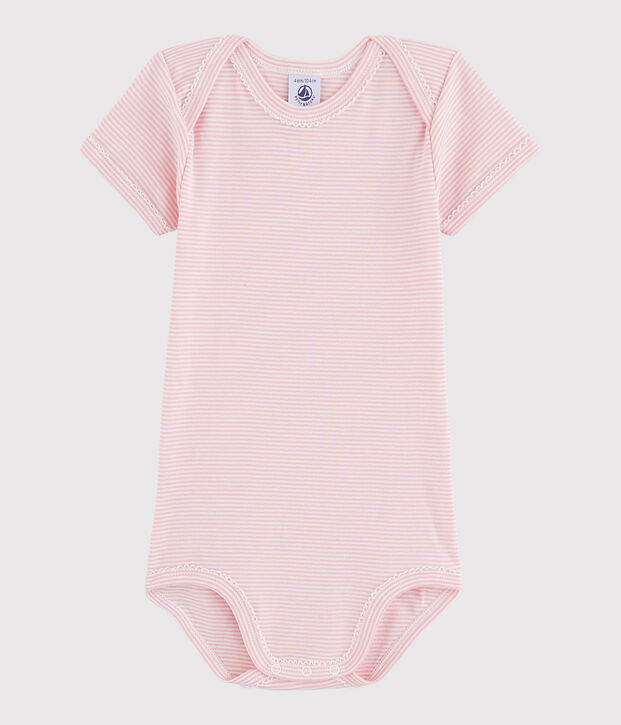 Body manches courtes b&eacute;b&eacute; fille rose/blanc