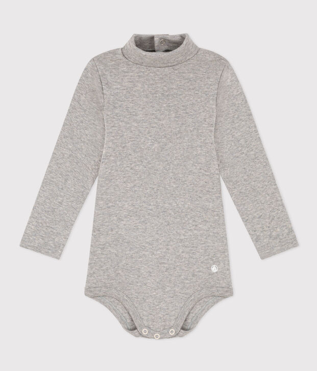 Body manches longues col roul&eacute; en coton b&eacute;b&eacute; gris