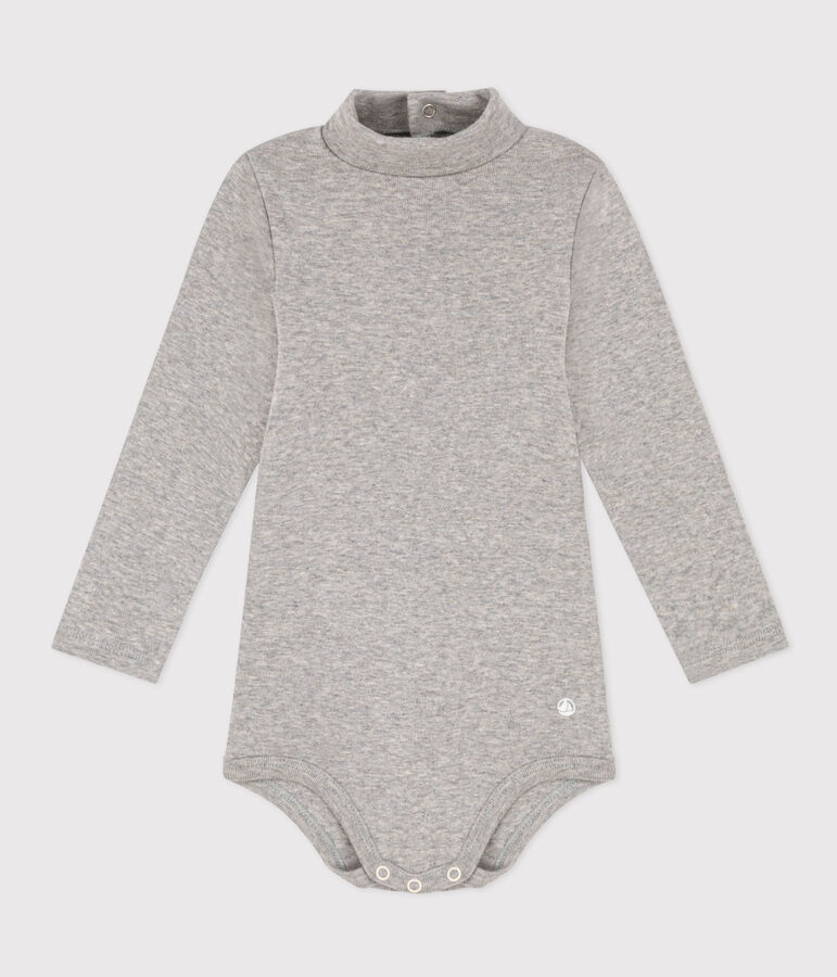 Body manches longues col roul&eacute; en coton b&eacute;b&eacute; gris CHATON CHINE