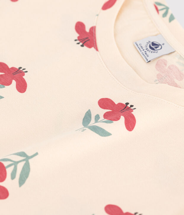 Tee-shirt LE DROIT col rond en coton Femme &eacute;cru/multicouleur