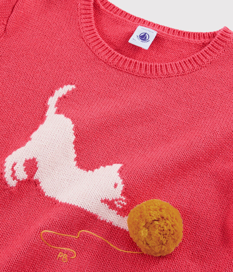 Pull en laine et coton enfant fille rose ROSE FLASHY