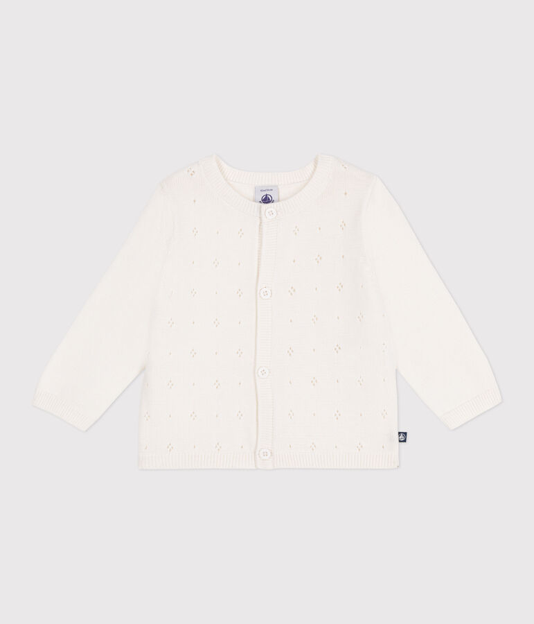 Cardigan b&eacute;b&eacute; en coton point fantaisie blanc MARSHMALLOW
