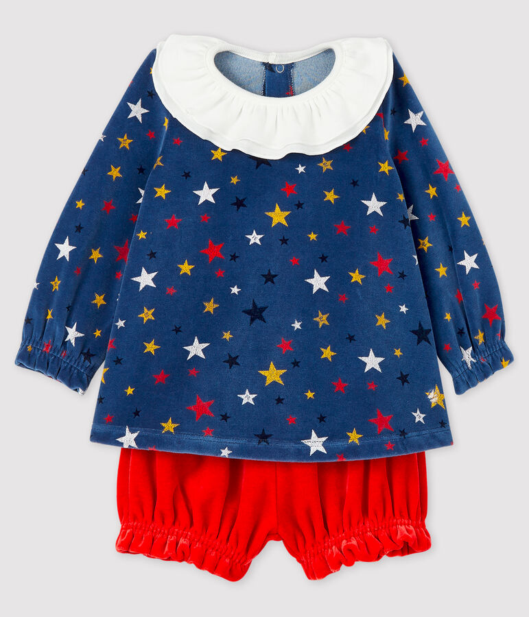 Ensemble deux pi&egrave;ces b&eacute;b&eacute; fille bleu MEDIEVAL/blanc MULTICO