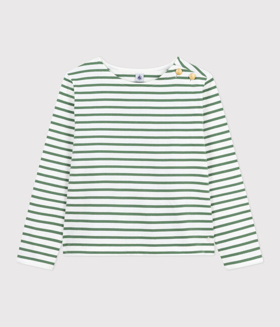 Marinière femme en coton manches longues vert MARSHMALLOW/ PALMERAIE