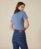 Tee-shirt l'Iconique col V en coton uni femme bleu BEACH