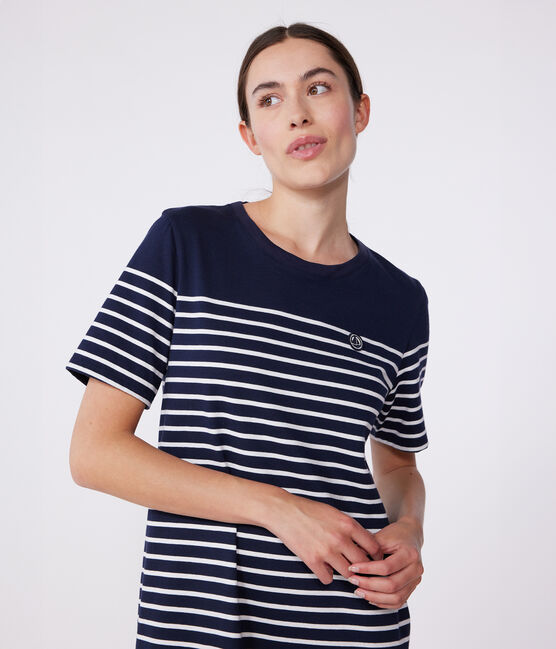 Robe longue femme en coton à rayures bleu SMOKING/blanc MARSHMALLOW