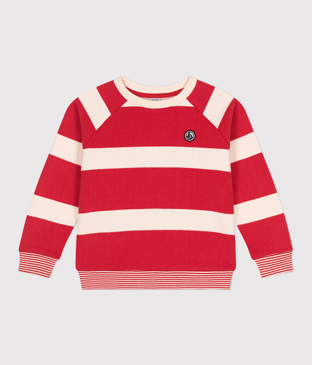 Sweatshirt enfant mixte en coton &agrave; rayures rouge/&eacute;cru