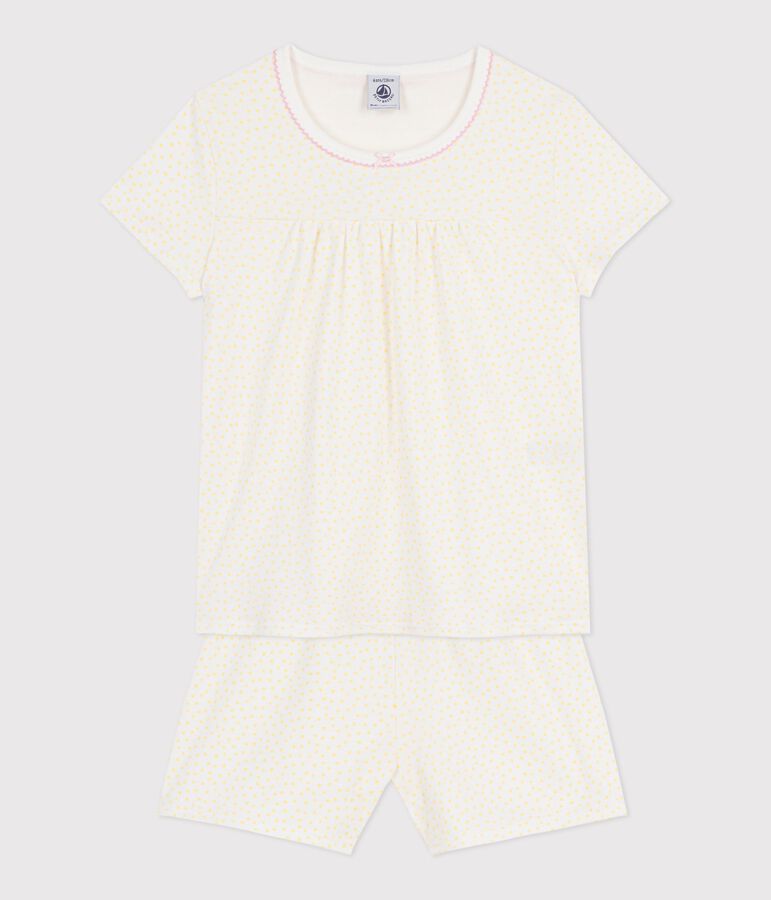 Pyjama short enfant en coton &agrave; fronces imprim&eacute; pois jaune POPCORN/ MARSHMALLOW