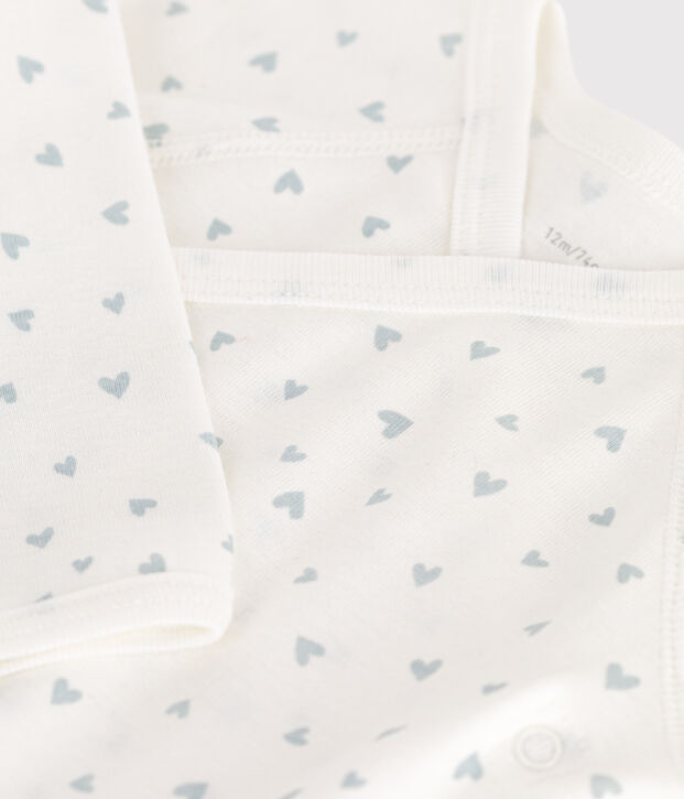 Body crois&eacute;s manches longues en coton b&eacute;b&eacute; blanc/bleu