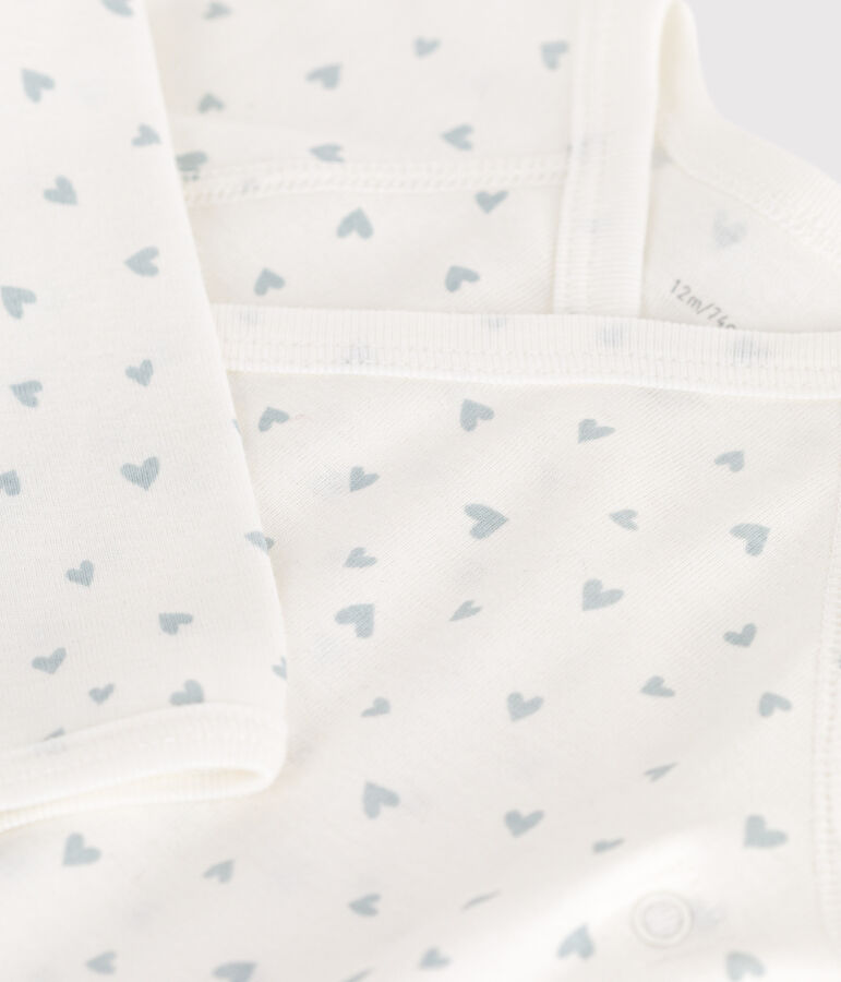 Body crois&eacute;s manches longues en coton b&eacute;b&eacute; bleu MARSHMALLOW/blanc GOMME