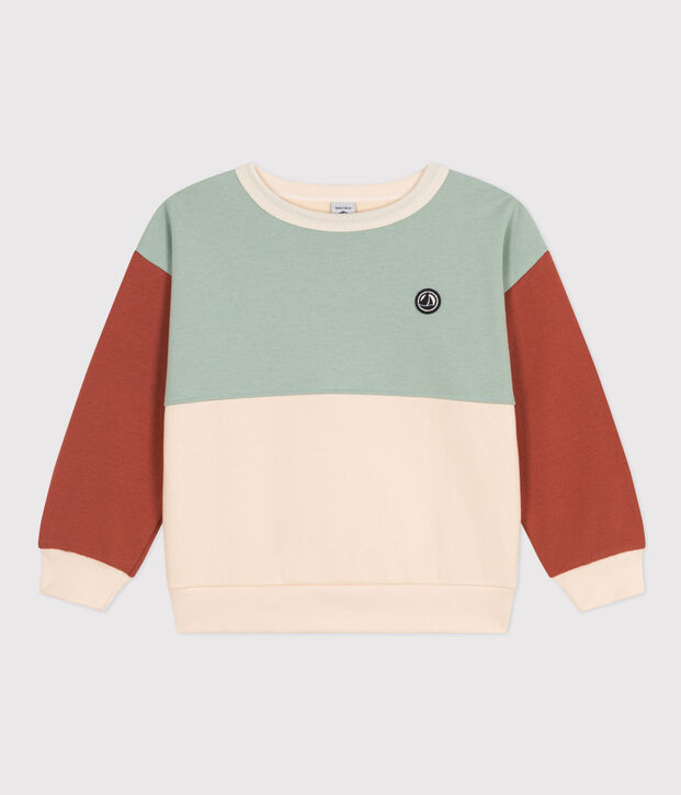Sweatshirt colorblock en molleton enfant gar&ccedil;on &eacute;cru/multicouleur
