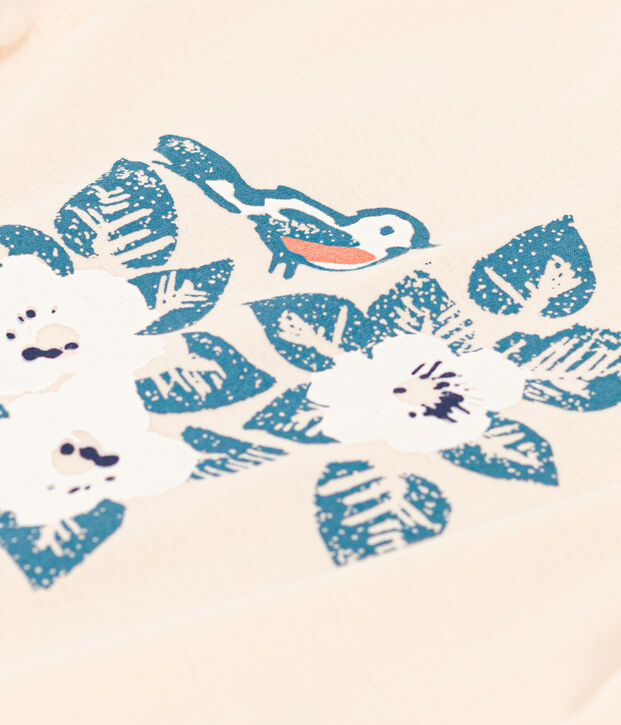 Tee-shirt manches longues en coton enfant fille &eacute;cru/bleu