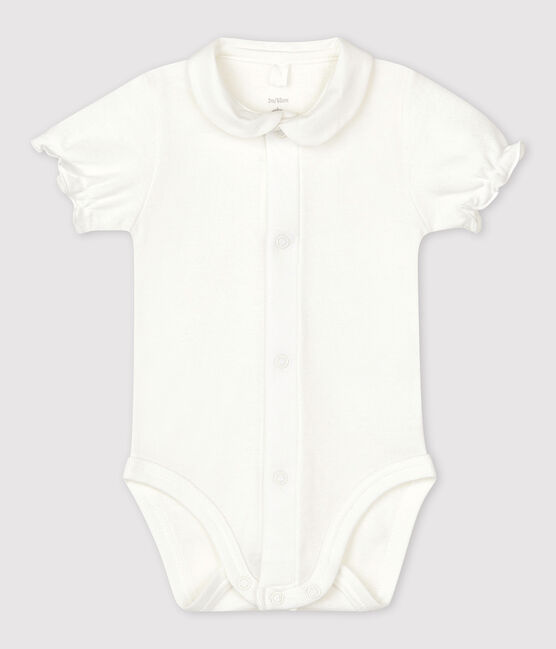 Body à col manches courtes en coton bio bébé blanc MARSHMALLOW